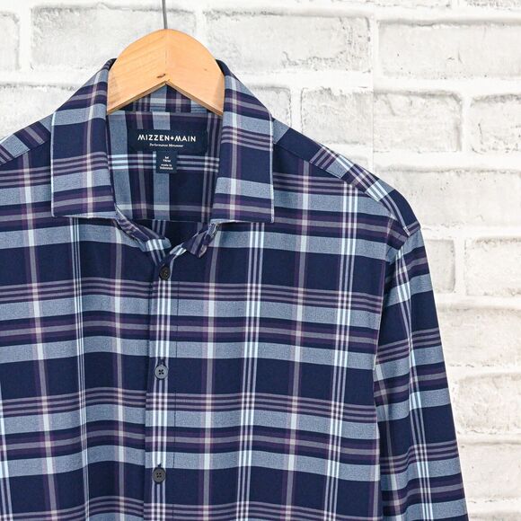 MIZZEN + MAIN Men's Button up Shirt blue plaid size Medium Trim fit - Picture 5 of 5